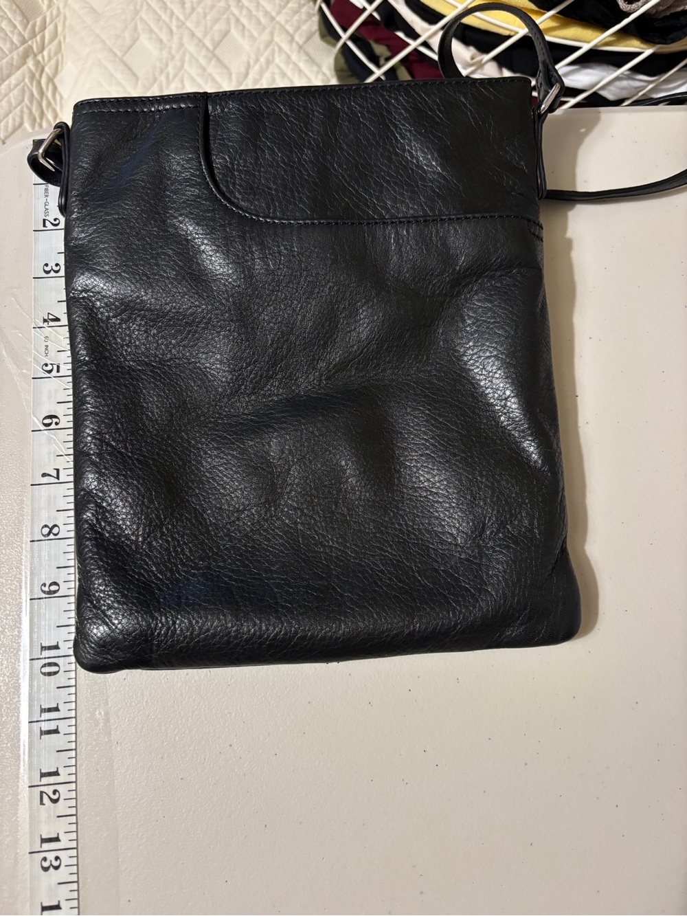 Margot Radley Crossbody Black Pebbled Leather Slim 90s Minimalist 7 Pockets - Picture 8 of 14